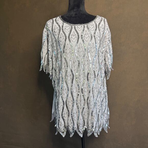 Bleu Bonheur Beaded & Sequined Party Top Polyester Scoop Neck Size 22/24 US - Picture 1 of 10